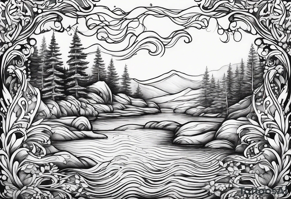 flowing water decorative tattoo idea
