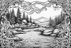 flowing water decorative tattoo idea