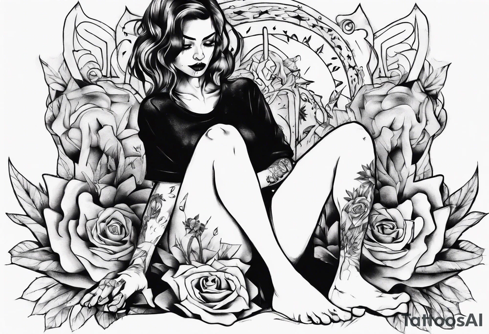 The girl sits with her legs wide open tattoo idea