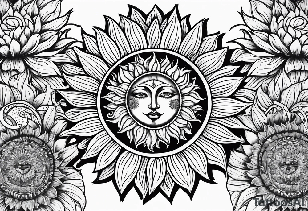 Sunflowers sun and moon tattoo idea