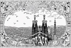 Barcelona cityscape with culture and music tattoo idea