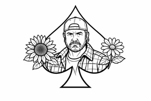 Bobby middle center inside the middle of the spade with a sunflower and a daisy on each side of the spade very super extremely traceable to trace onto notebook paper, very super extremely easy and simple traceable tracing black and white outlining outline coloring pages very super extremely traceable to trace onto notebook paper tattoo idea
