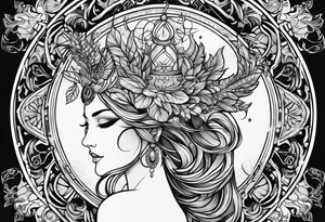 non significant Goddess Artemis dark ornemental tattoo idea