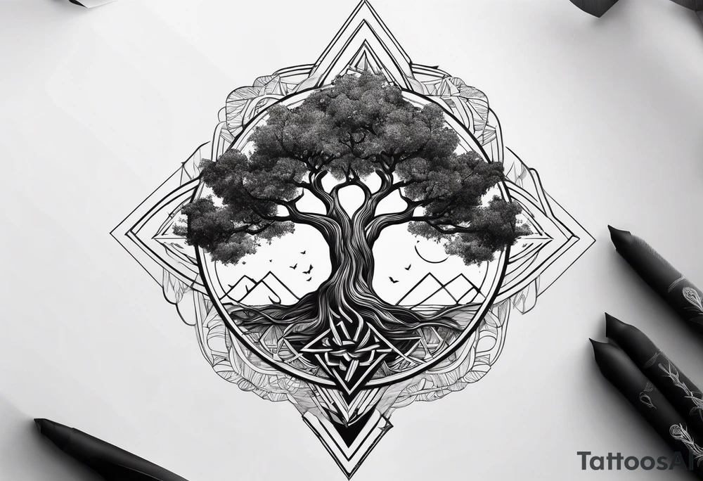 minimal Yggdrasil with roots
3 line triangles behind tattoo idea