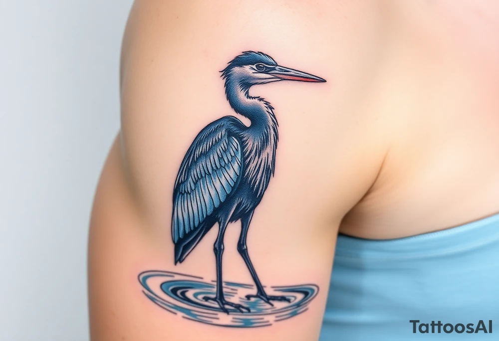 Great blue heron standing in the water tattoo idea