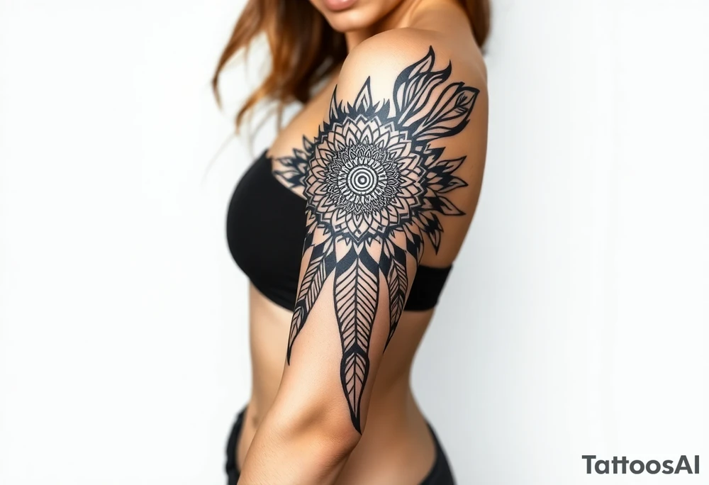 spiritual feather indian mandala shaman tattoo idea