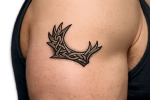 Caribou antler in Norse knot work open line concept stipple shading just one antler no background tattoo idea