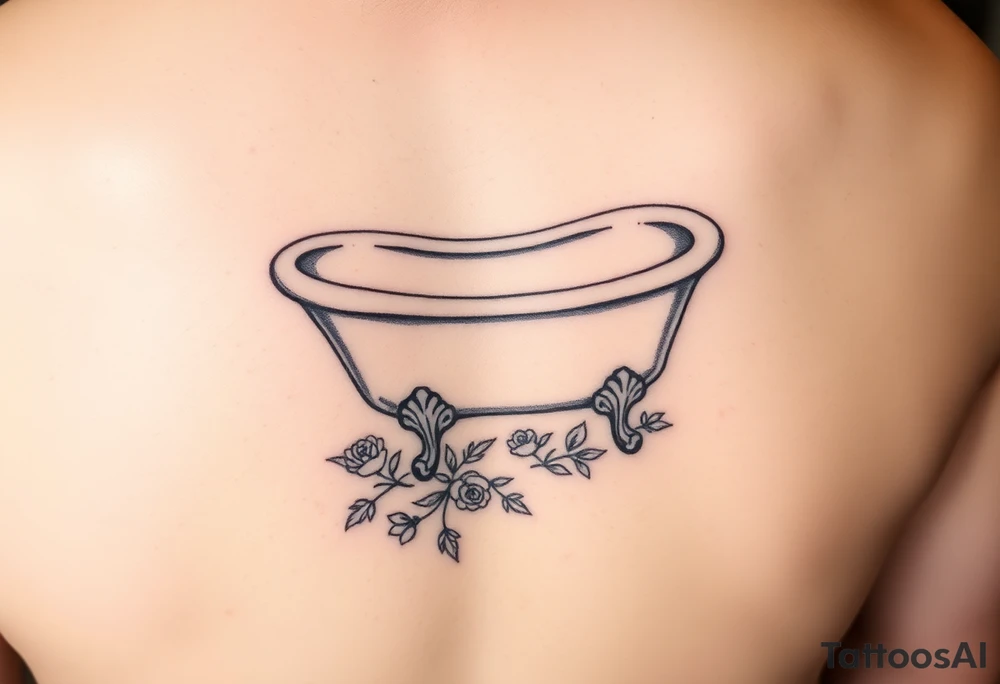 clawfoot bathtub with visible bathroom floor and flowers on the floor tattoo idea