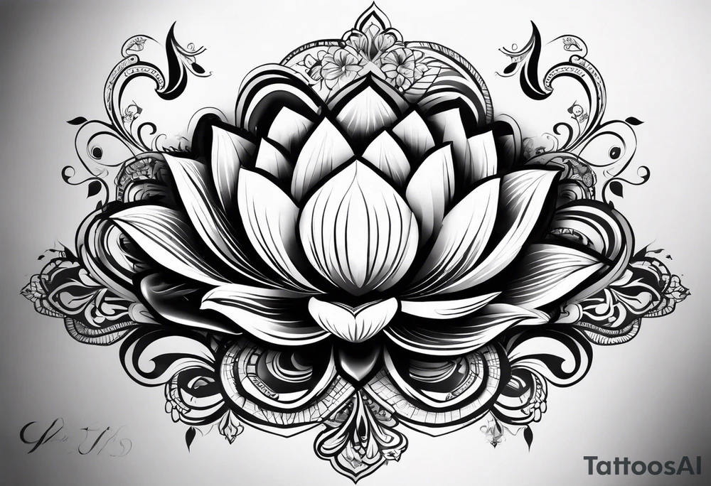 İçerisinde kaplan gül lotus çiçeği ay ve kral tacının bulunduğu dirsekten aşağı bir dövme tasarımı tattoo idea