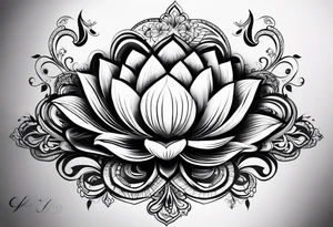 İçerisinde kaplan gül lotus çiçeği ay ve kral tacının bulunduğu dirsekten aşağı bir dövme tasarımı tattoo idea