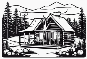 cross, campfire, golf , whiskey glass, cabin tattoo idea