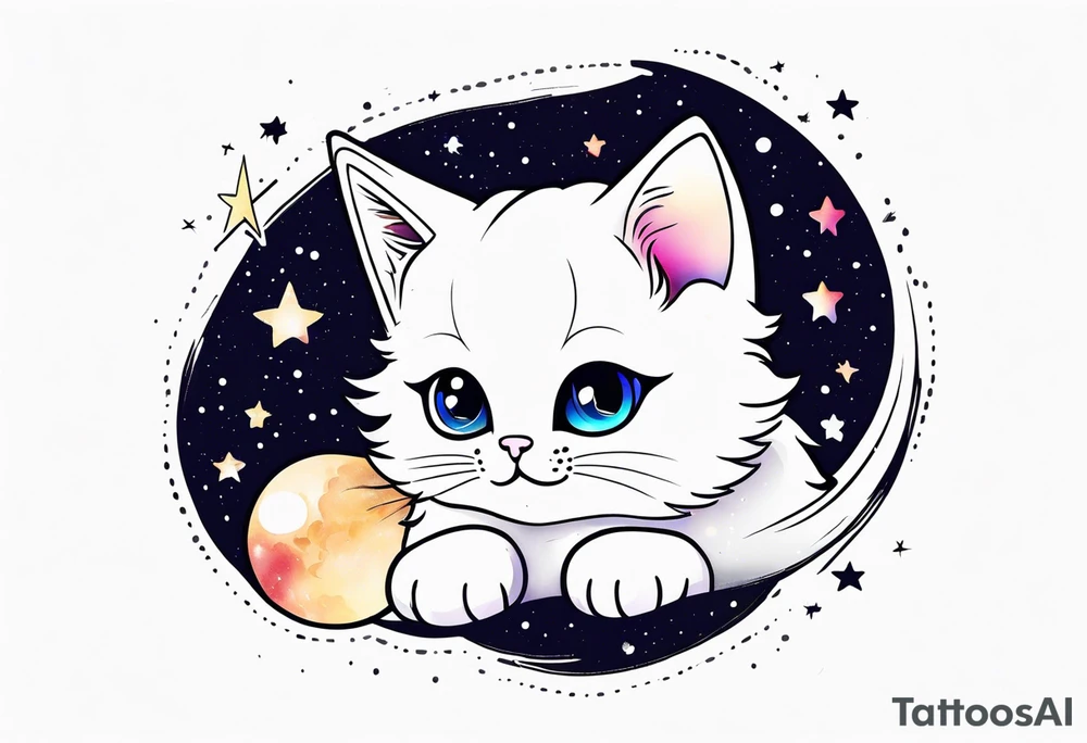 Cute kitten and galaxy tattoo idea