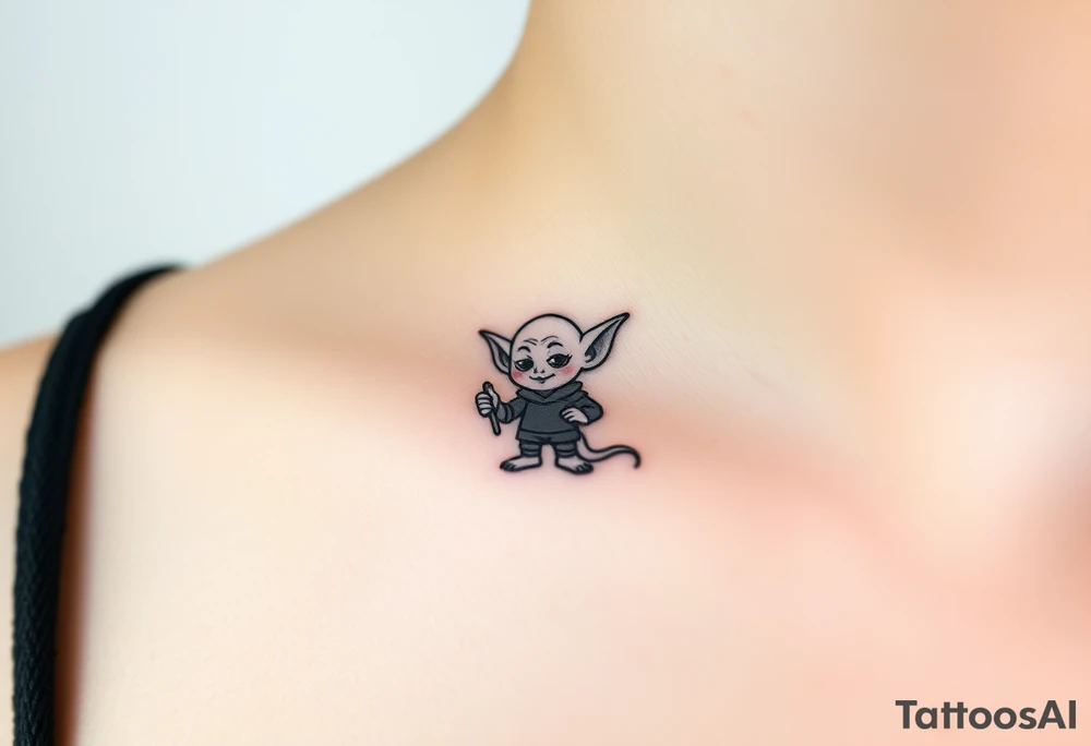 Tiny goblin with paint all over their clothes tattoo idea