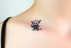 Tiny goblin with paint all over their clothes tattoo idea