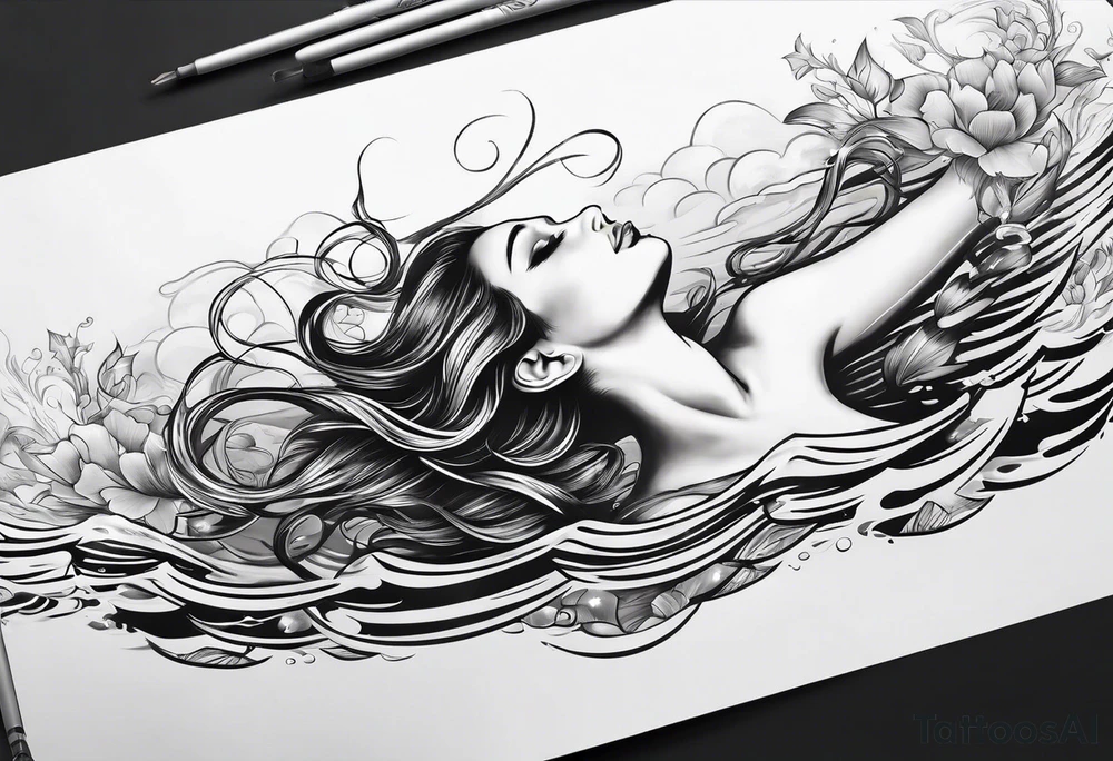 Attractive woman floating above water from a top down angle tattoo idea