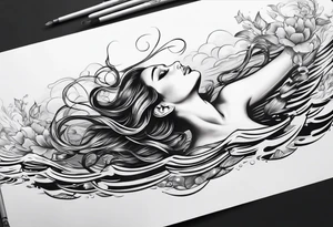 Attractive woman floating above water from a top down angle tattoo idea