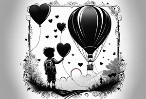 boy with heart baloon tattoo idea