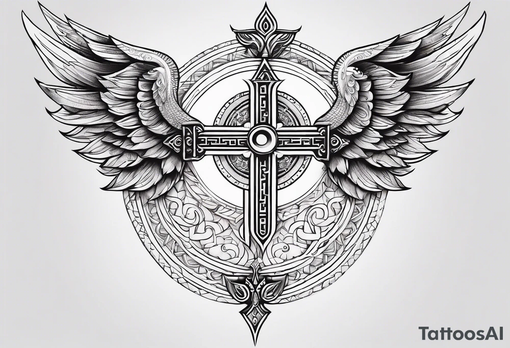 back tatoo with trishul and wings tattoo idea