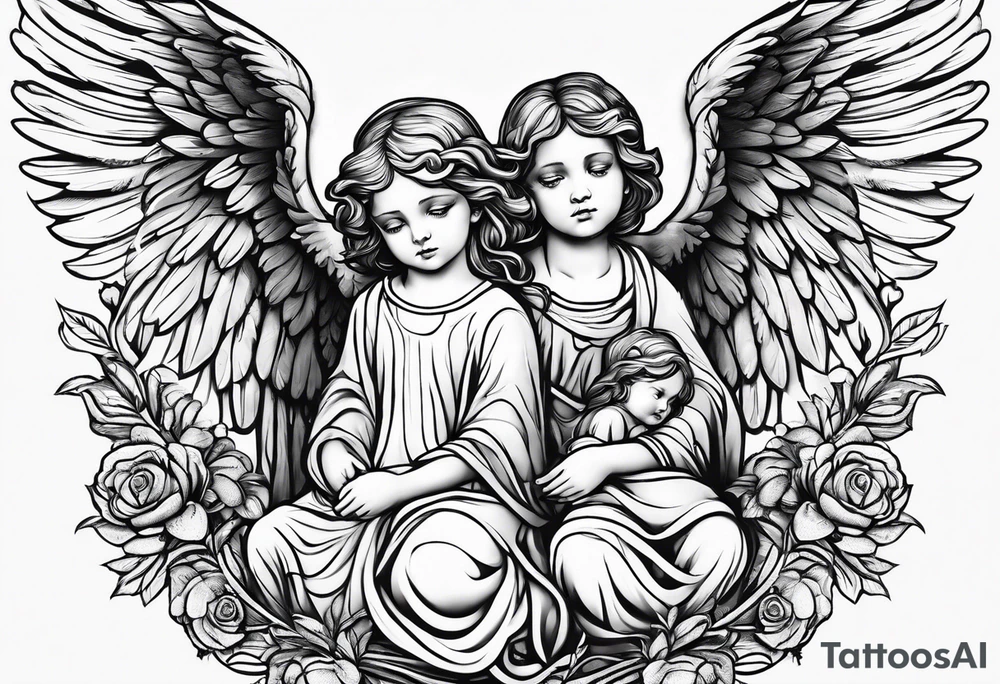 angel watching 4 children tattoo idea