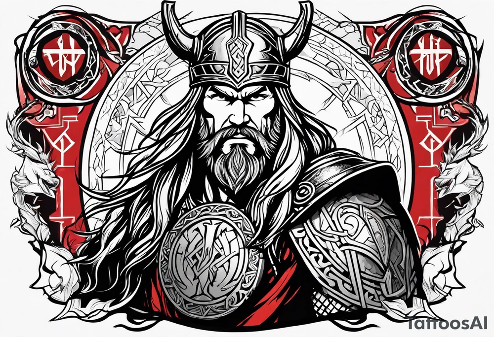 Thor with Viking runes in the background as a vignette tattoo idea