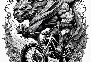 gargoyle riding a full suspension mountain bike tattoo idea