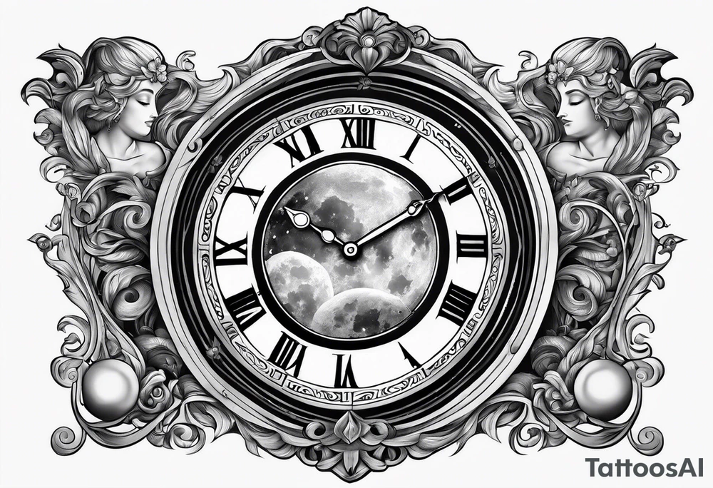 Roman god, timeless clock, Aquarius, moon tattoo idea Roman god, timeless clock, Aquarius, moon tattoo idea