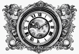 Roman god, timeless clock, Aquarius, moon tattoo idea