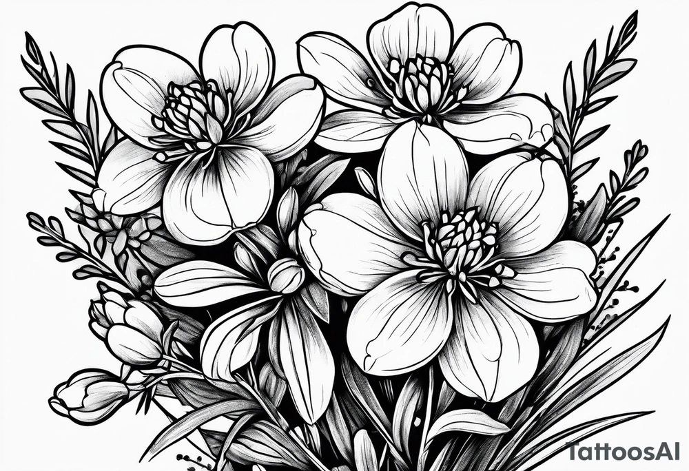 One art style bouquet of bluebonnets tattoo idea