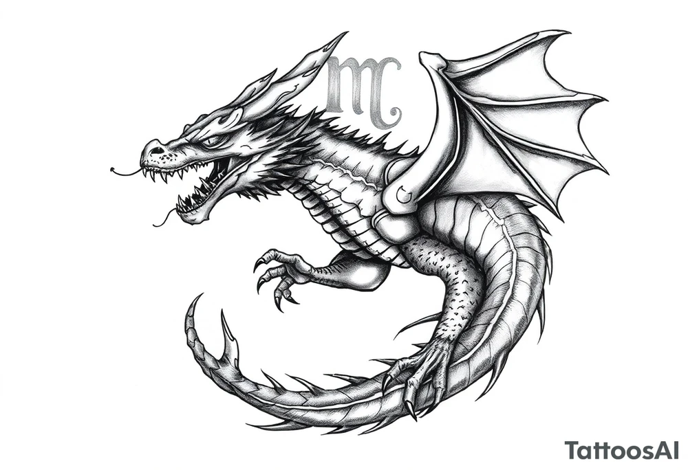 Horror dragon tattoo with cancer zodiac sign on background tattoo idea