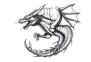 Horror dragon tattoo with cancer zodiac sign on background tattoo idea