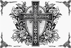 Cross with wording saying Loyalty Is Key in old English tattoo idea