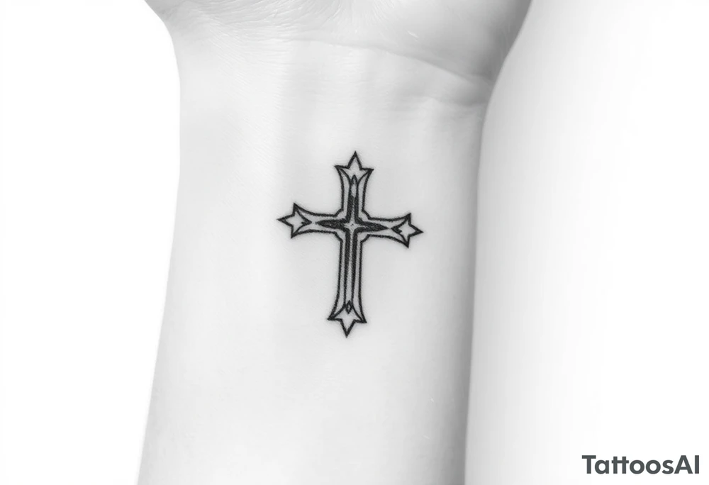 Small Jesus cross wrist tattoo idea