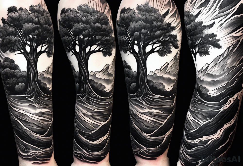 Half sleeve, tree bark growing through skin tattoo idea Half sleeve, tree bark growing through skin tattoo idea