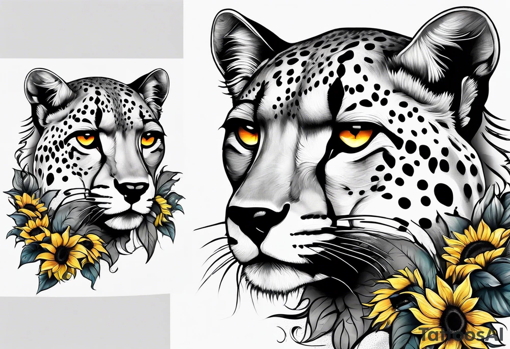 Ripped skin cheetah print with sunflowers tattoo idea
