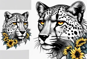 Ripped skin cheetah print with sunflowers tattoo idea
