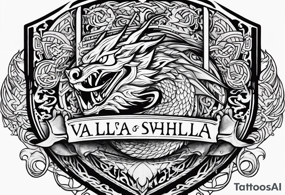 Valhalla sword shield viking ship dragon head tattoo idea Valhalla sword shield viking ship dragon head tattoo idea