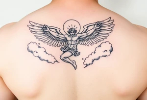 Icarus falling from the sky with clouds around him tattoo idea