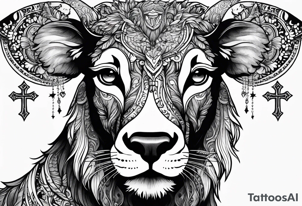 Animal cute , celestial, cross, tattoo idea