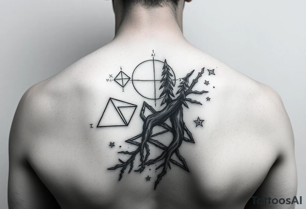 Math and nature on upper arm and shoulder tattoo idea