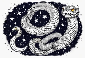 A snake hug the moon in the night sky tattoo idea