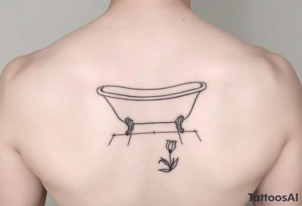 Clawfoot bathtub on tile floor with lily growing out of floor tattoo idea
