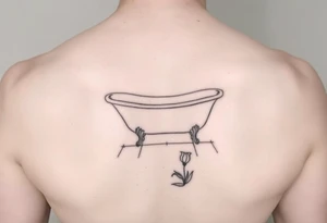 Clawfoot bathtub on tile floor with lily growing out of floor tattoo idea