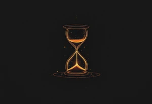 A candlelit hourglass, with melted wax forming numbers, glowing warmly against a dark background. tattoo idea