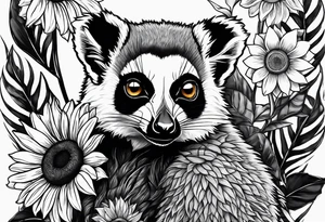 A lemur and a sunflower tattoo idea