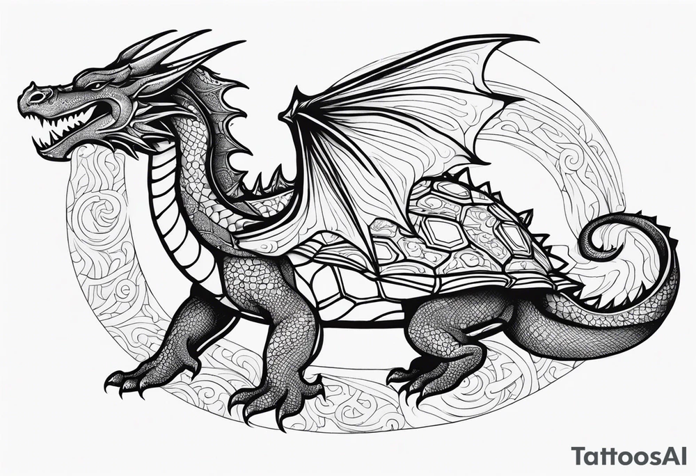 an outline of a dragon wrapping around a turtle tattoo idea