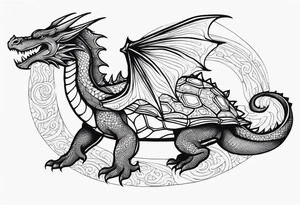 an outline of a dragon wrapping around a turtle tattoo idea