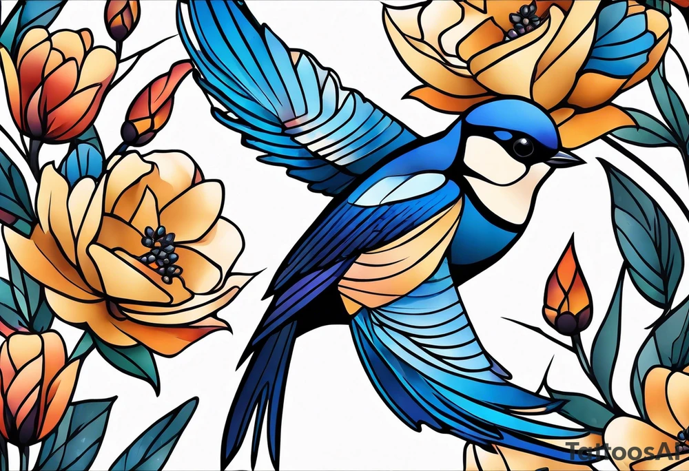Swallow birds and blue jays flying tattoo idea