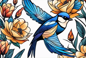 Swallow birds and blue jays flying tattoo idea