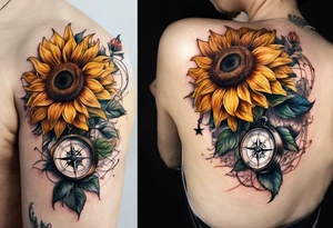 Sunflower next to a compass tattoo idea