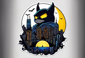 bat signal at night over a cityscape tattoo idea